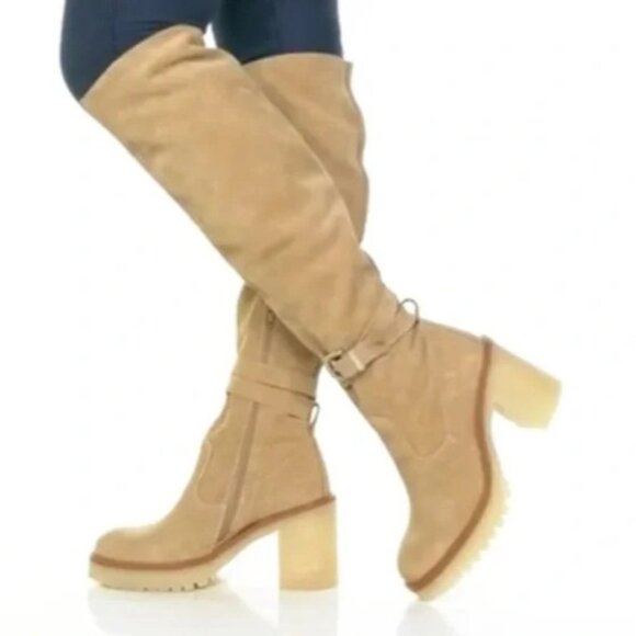 Free People Shoes - NEW $298 FREE PEOPLE TAN BEIGE JASPER PLATFORM KNEE HIGH BOOTS SIZE 38.5 / 8.5